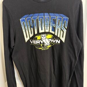 OVO Octobers Very Own Black Long Sleeve Tee with Blue and Yellow Graphic
